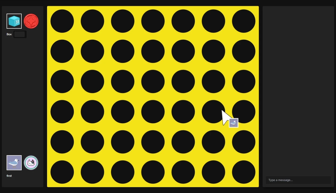 An empty Four Block board at the start of a match, with the opponent's cursor over a column