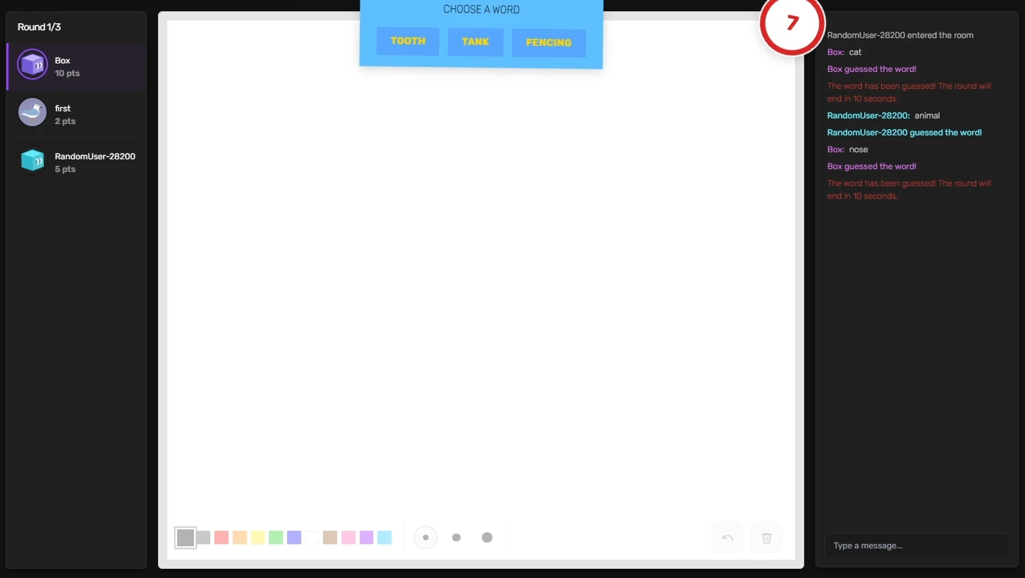 Choosing a word to draw in Guess My Word: Tooth, Tank or Fencing