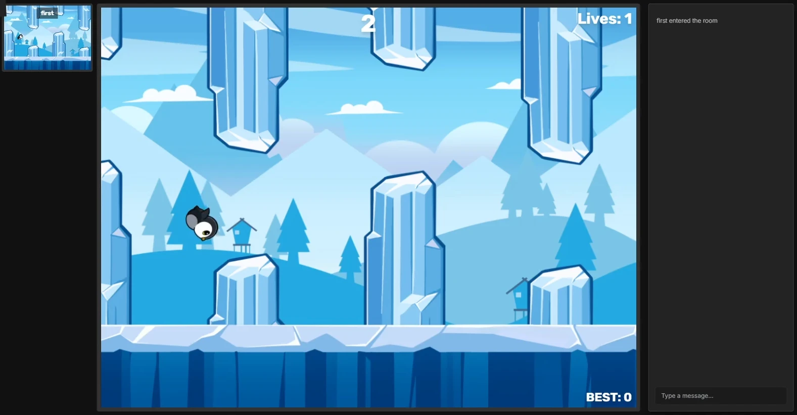 A Penguin Dash run with the score climbing and one life left
