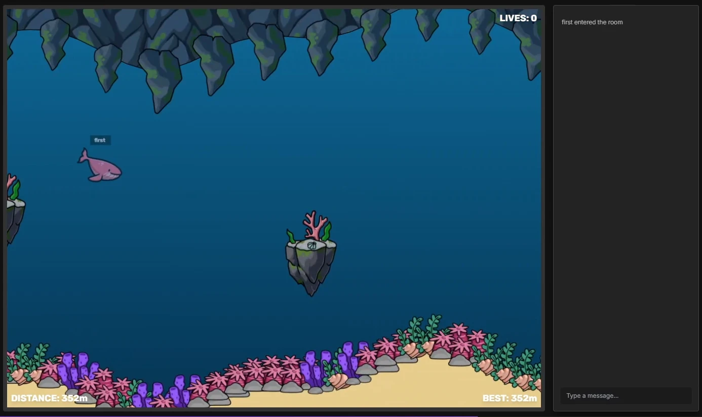 Late in a Sploosh race, with a floating rock ahead