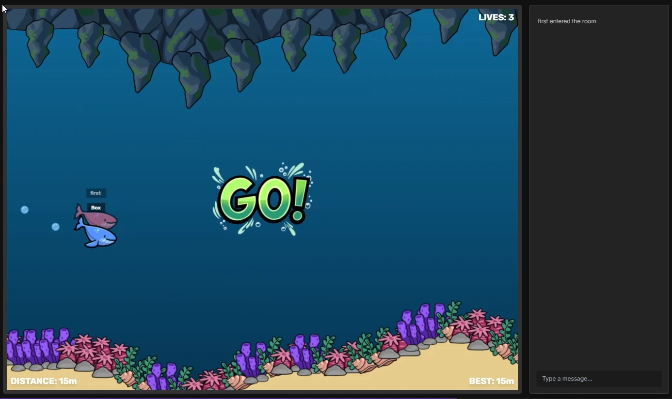 The start of a Sploosh race, with GO! on screen as the swimmers set off