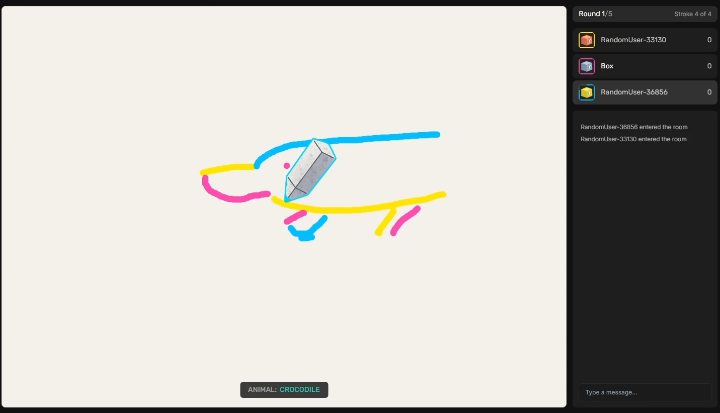 A shared Spot the Imposter drawing of a crocodile after four strokes